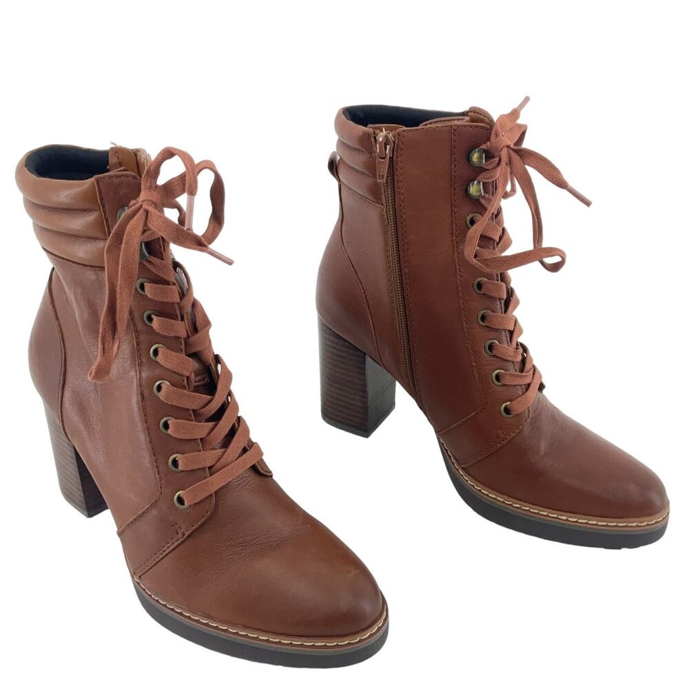 Women’s Lace-Up Brown Leather Block Heel Boots